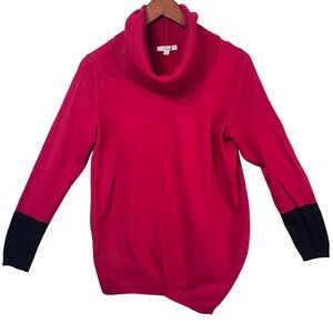 89th Madison Red Black Accent Cowl Neck Valentines Date Knit Sweater Women's S